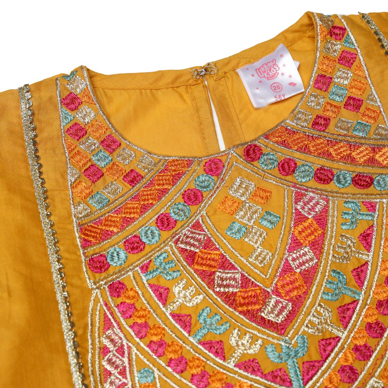 2Pc Yellow Embroidered Girl'S Suit