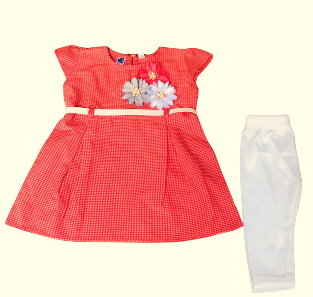 Red Girls' Frock & Trousers Set