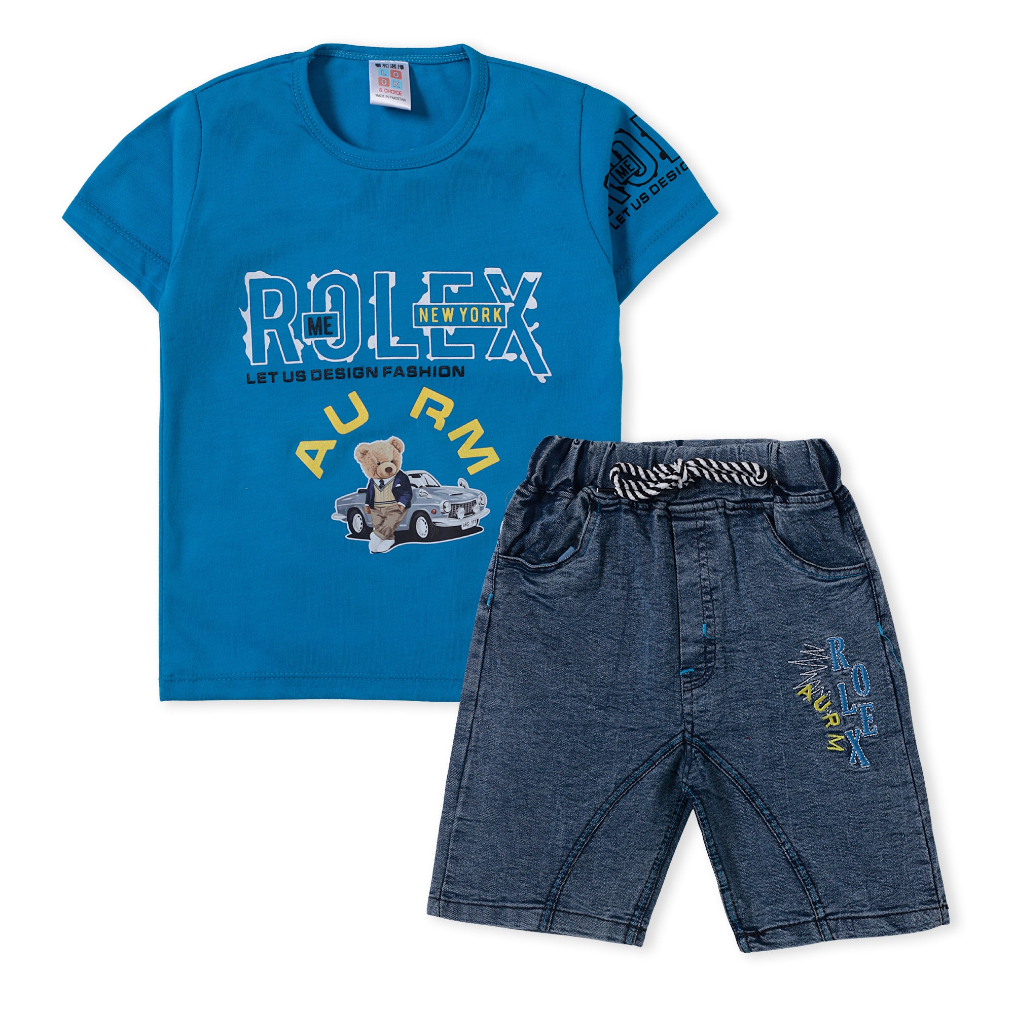 ROLEX T-SHIRT WITH DENIM SHORTS