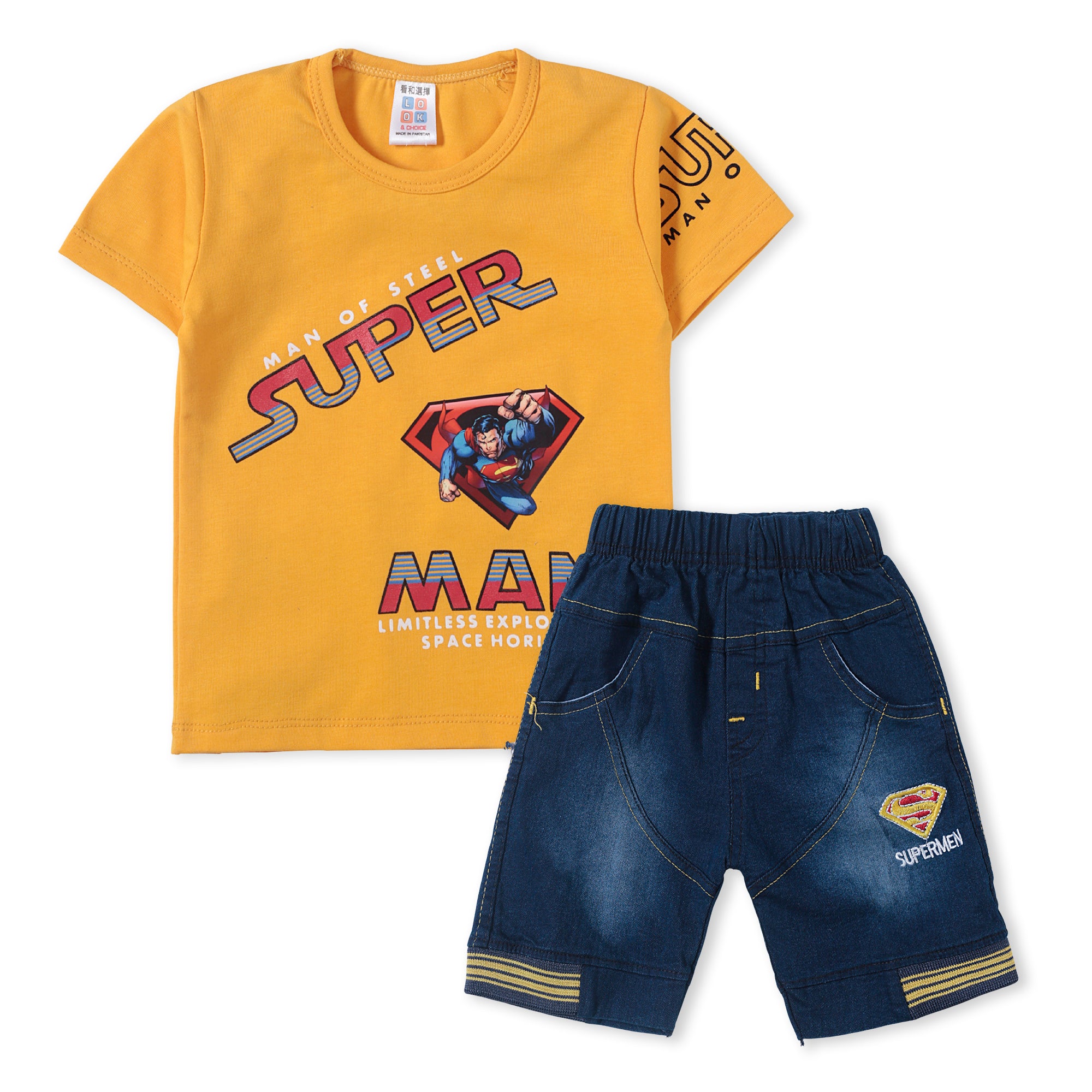 SUPER MAN T-SHIRT WITH DENIM SHORTS