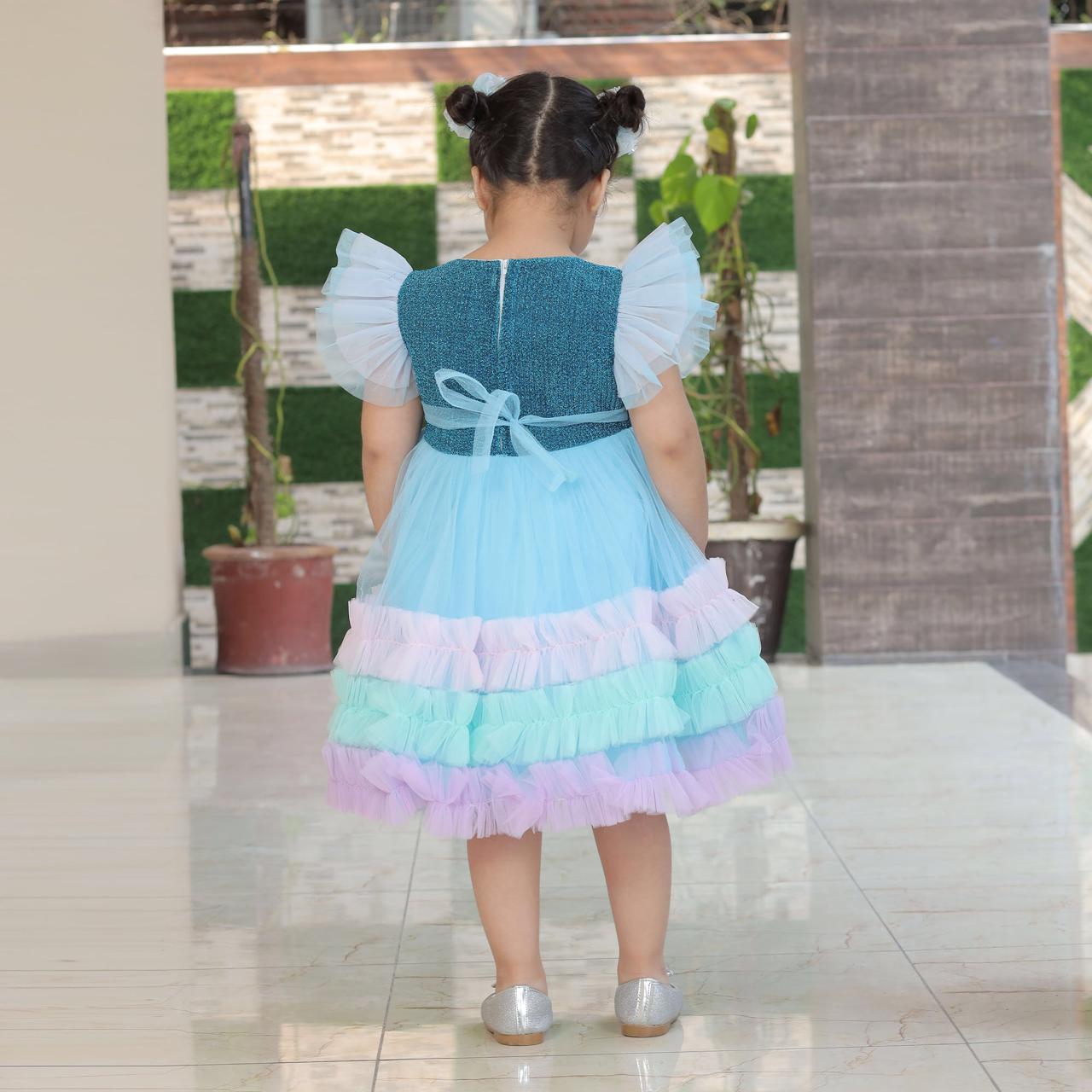 FANCY AQUA  GIRL FROCK