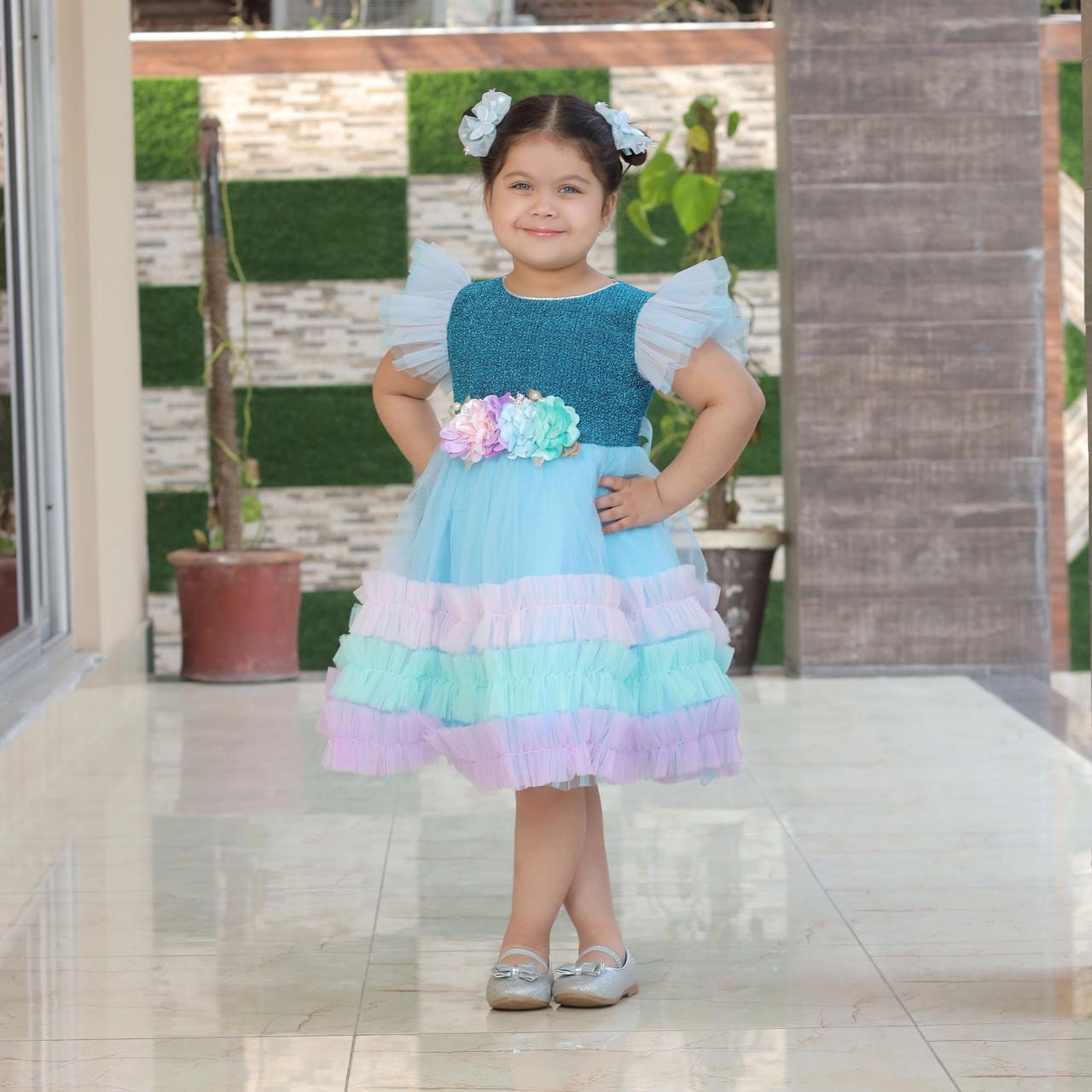 FANCY AQUA  GIRL FROCK