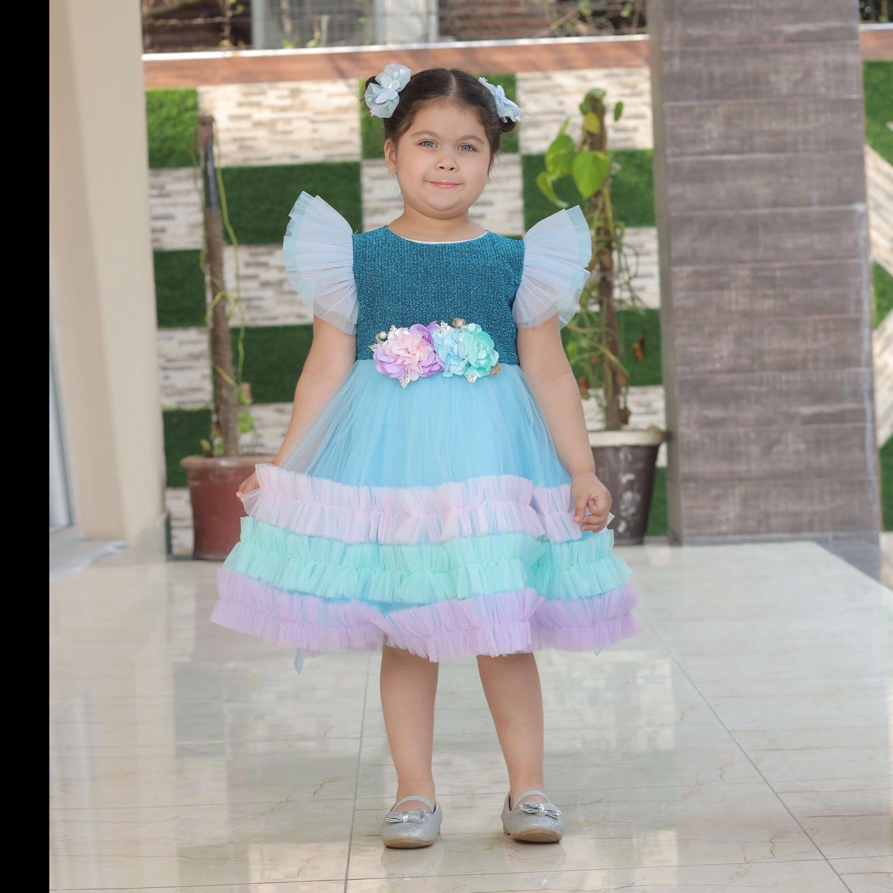 FANCY AQUA  GIRL FROCK