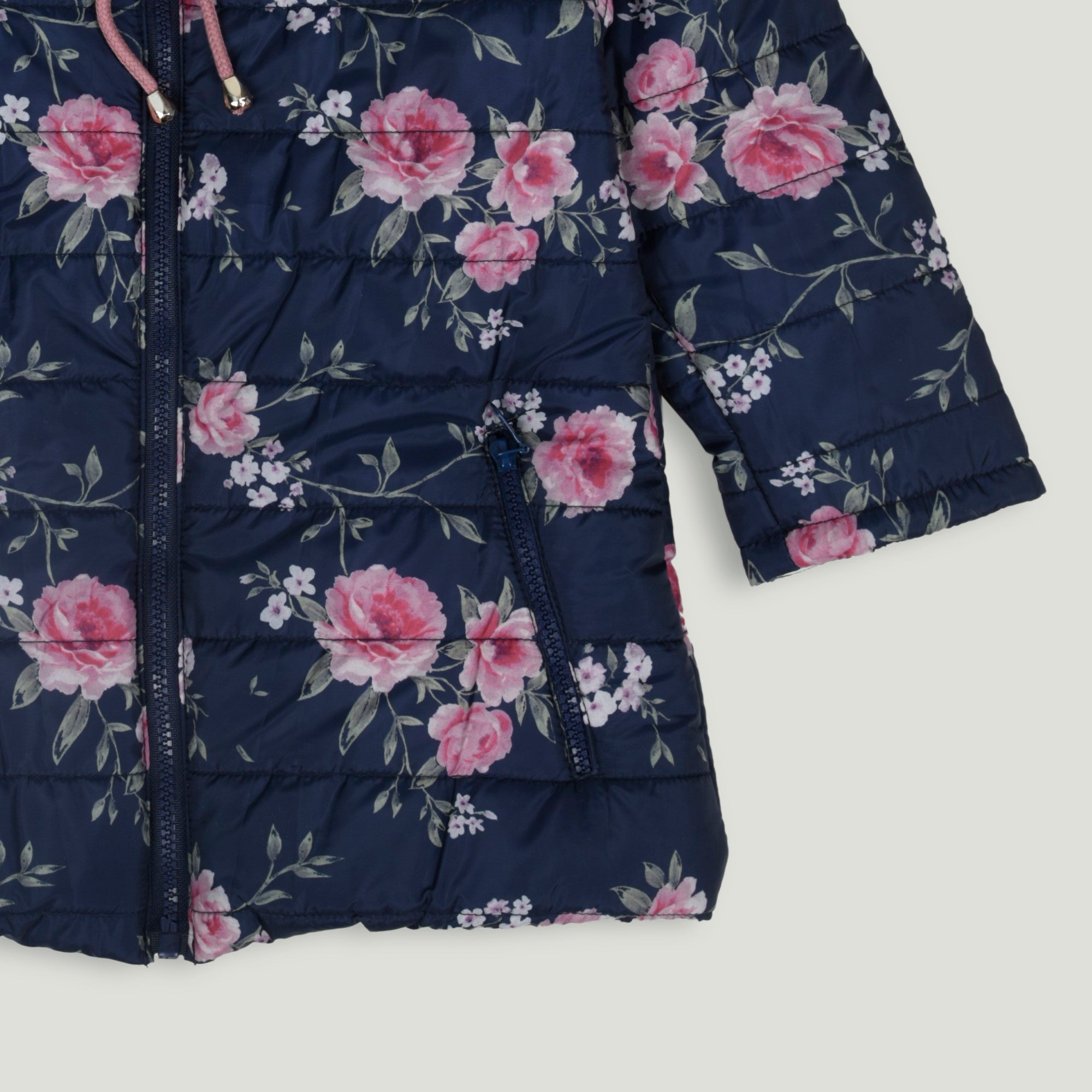 Navy Blue Floral Print Girls' Jacket