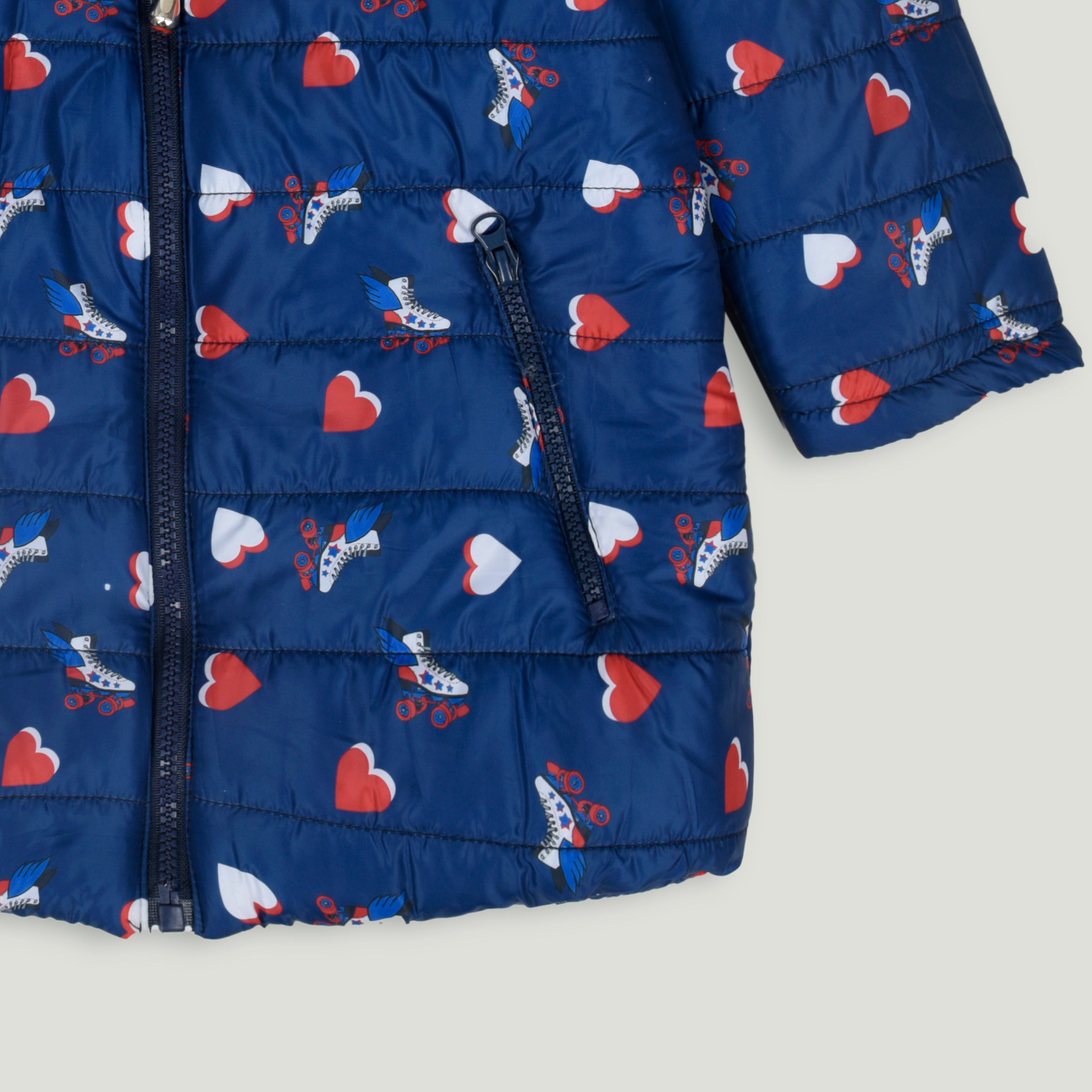 Navy Blue Printed Girls' Jacket