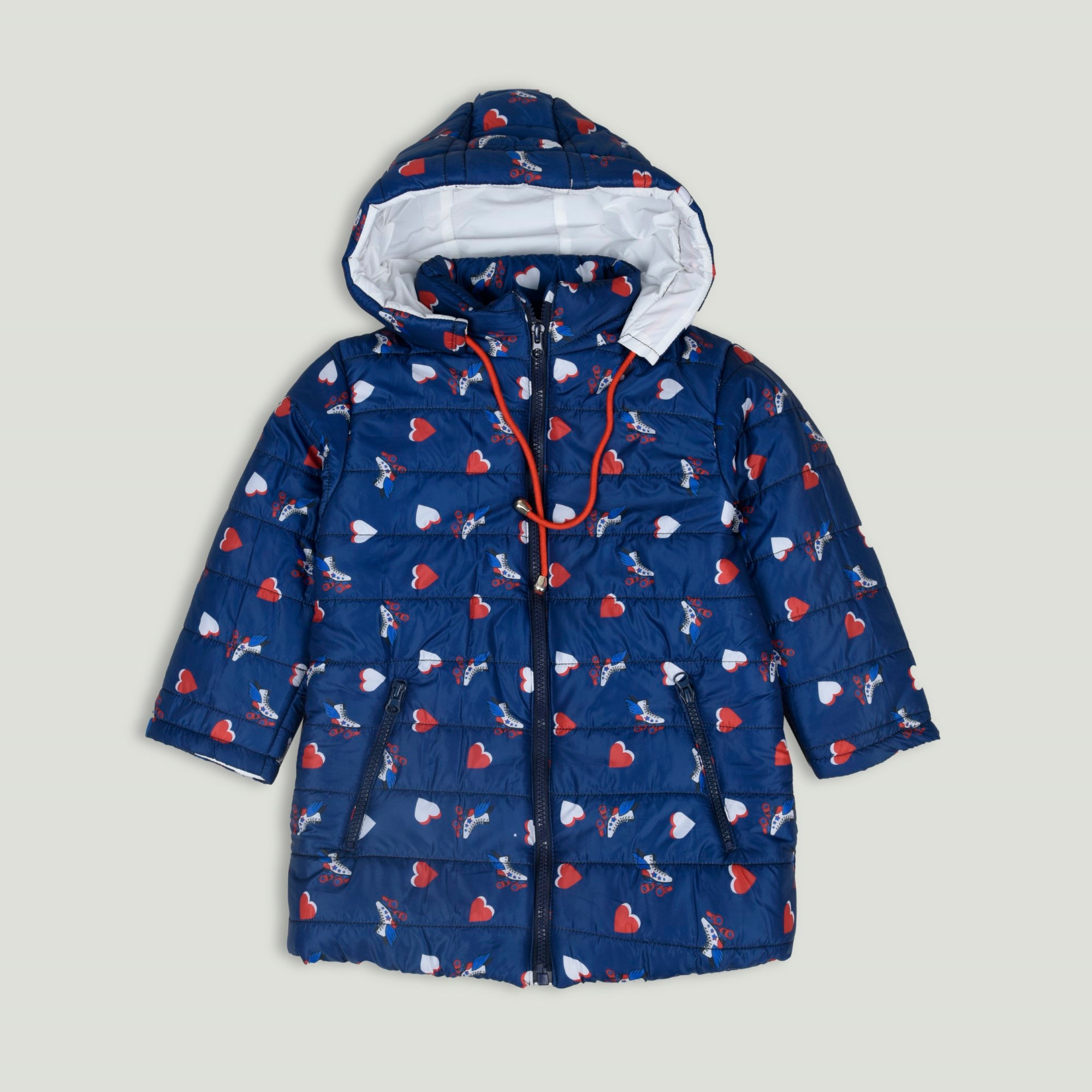 Navy Blue Printed Girls' Jacket