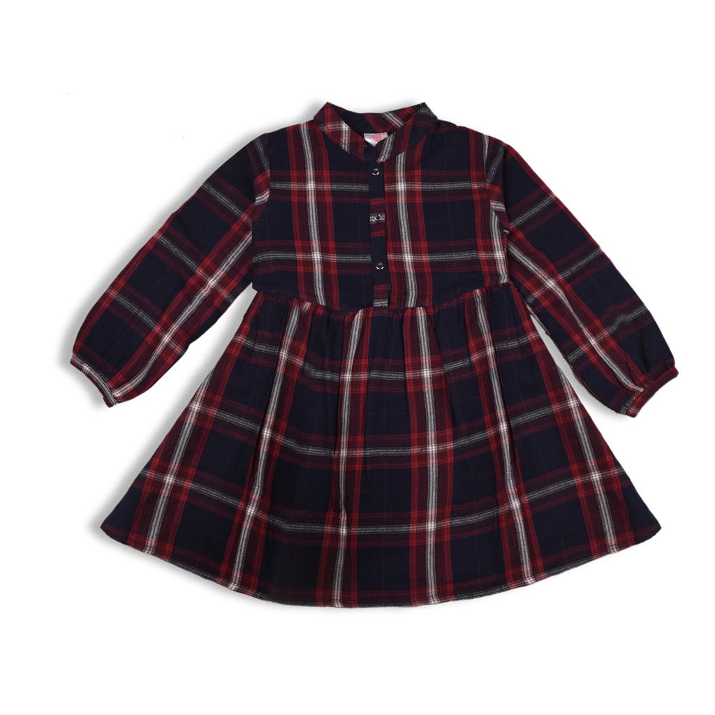 Navy Blue Girl's Checkered Frock