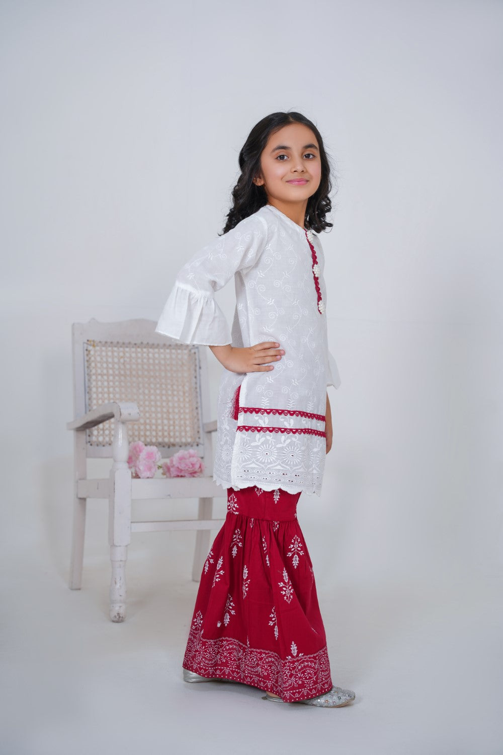 Girls White Sharara