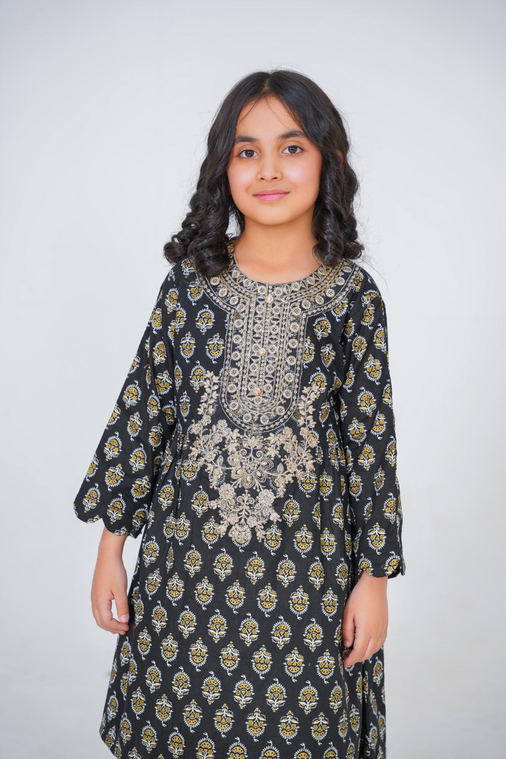 2Pc Black Printed Girl's Suit