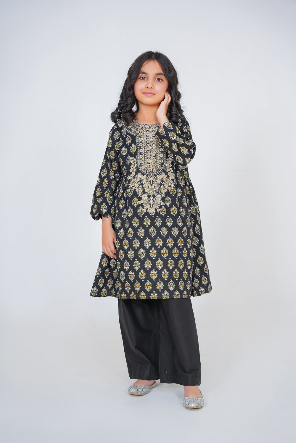 2Pc Black Printed Girl's Suit