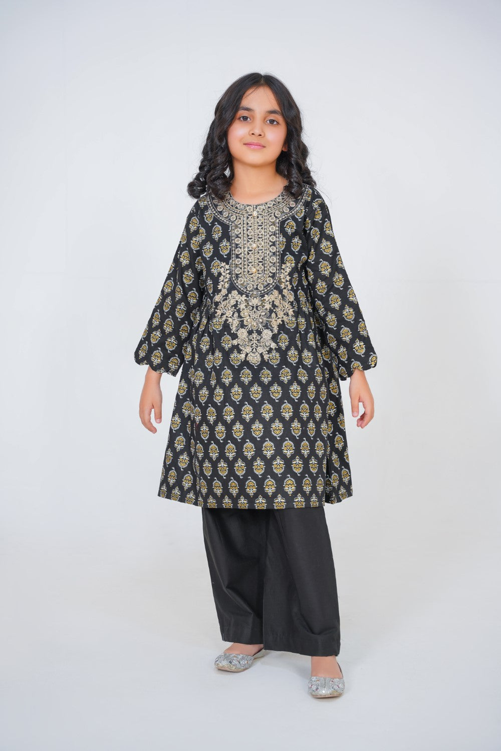 2Pc Black Printed Girl's Suit