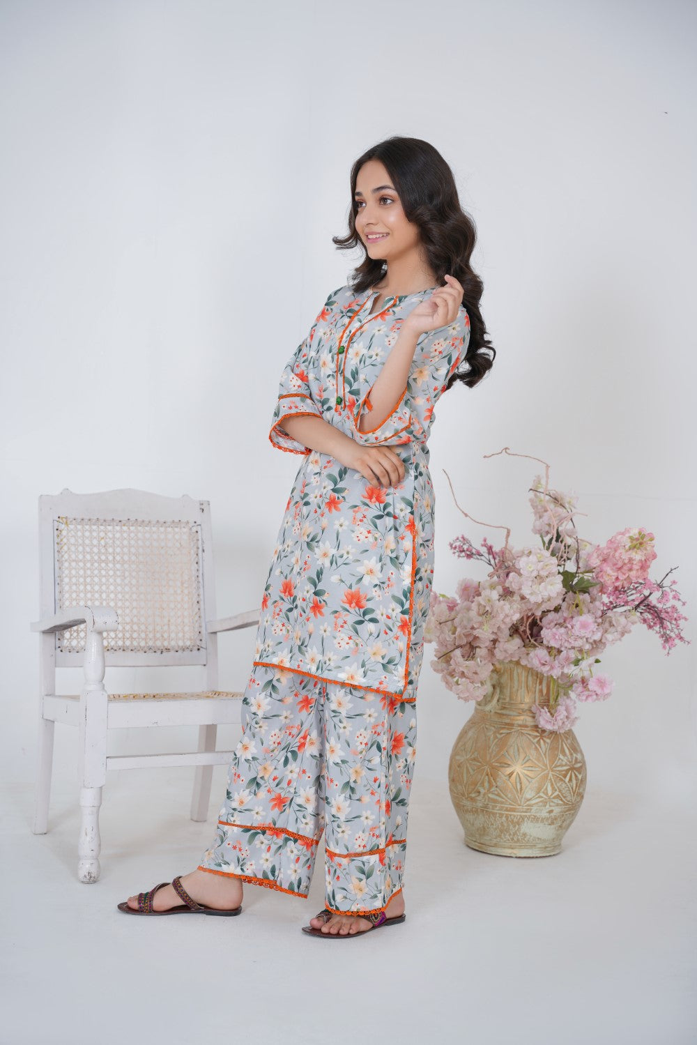 GRAY PRINTED GIRLS SUIT