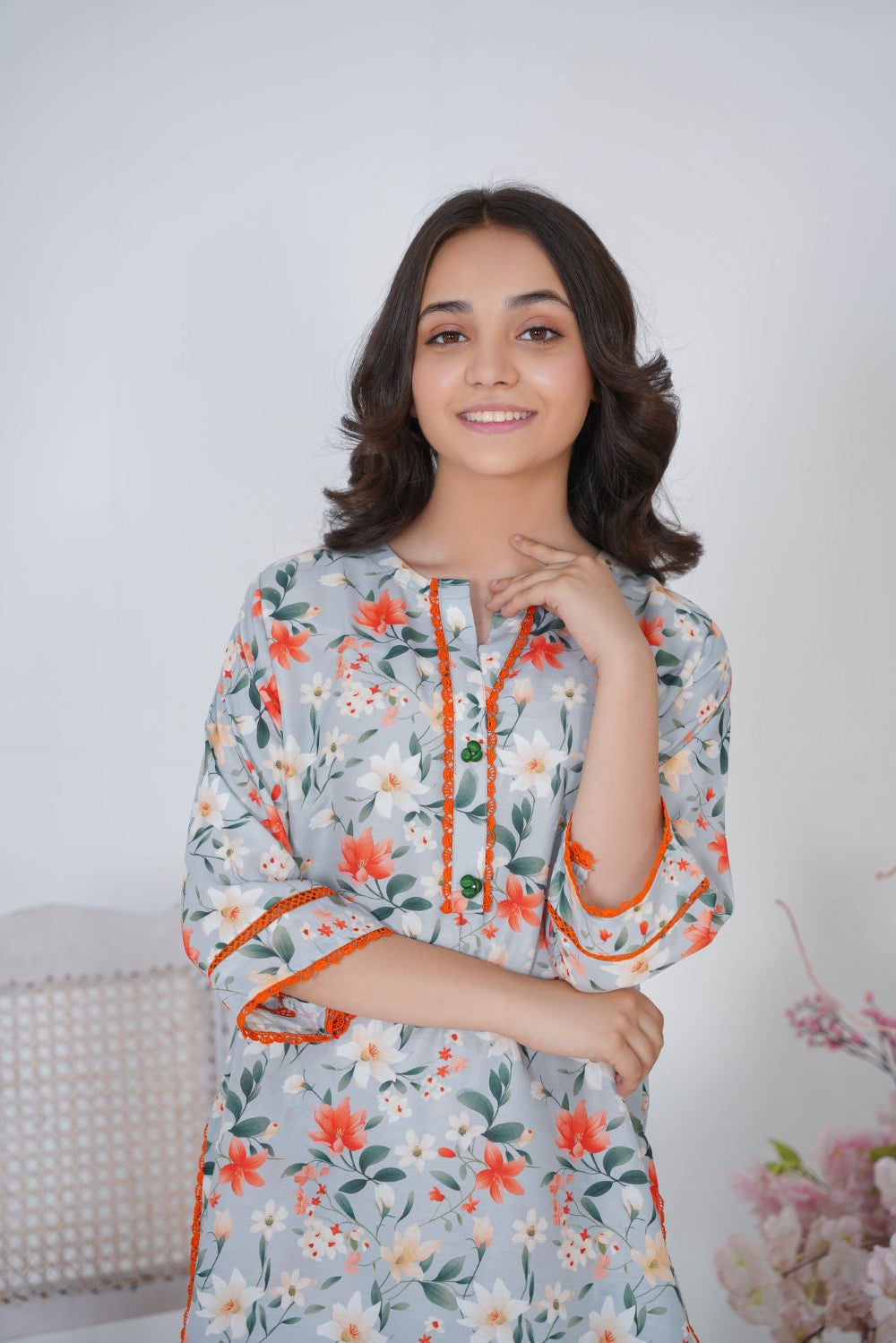 GRAY PRINTED GIRLS SUIT