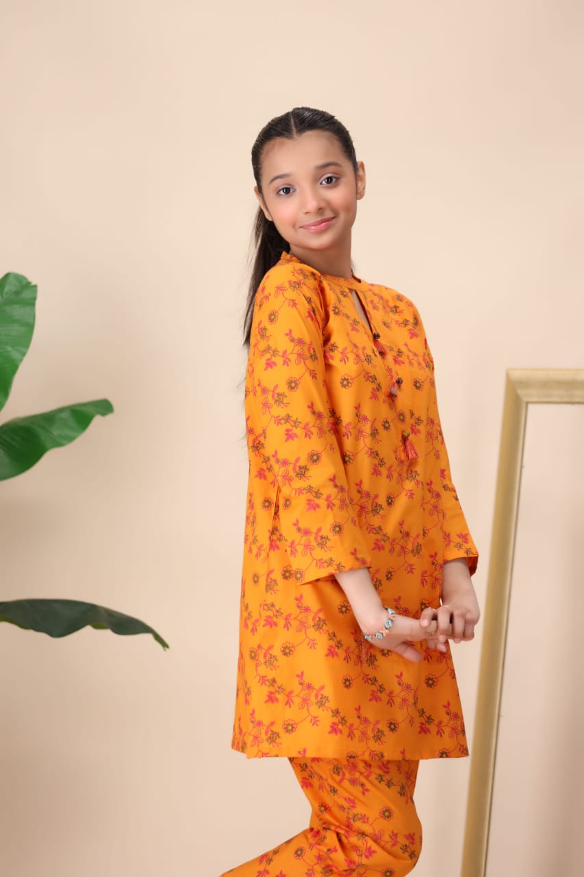 Orange Floral Print Suit
