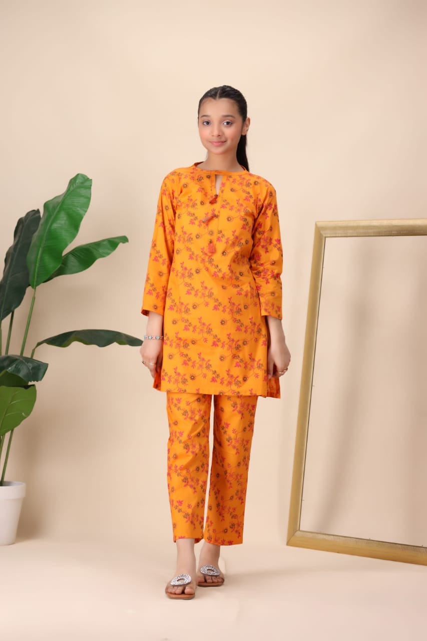 Orange Floral Print Suit
