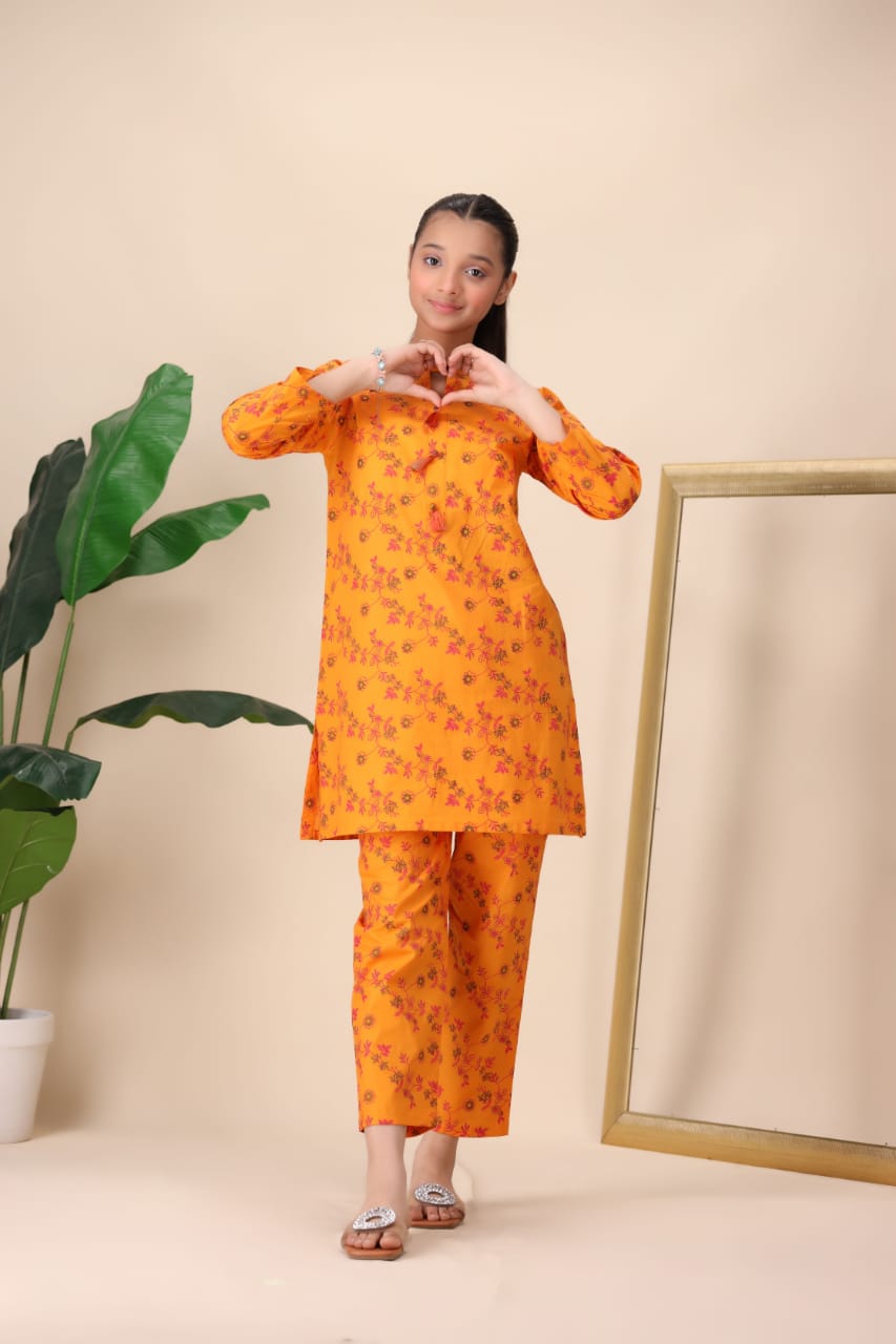 Orange Floral Print Suit