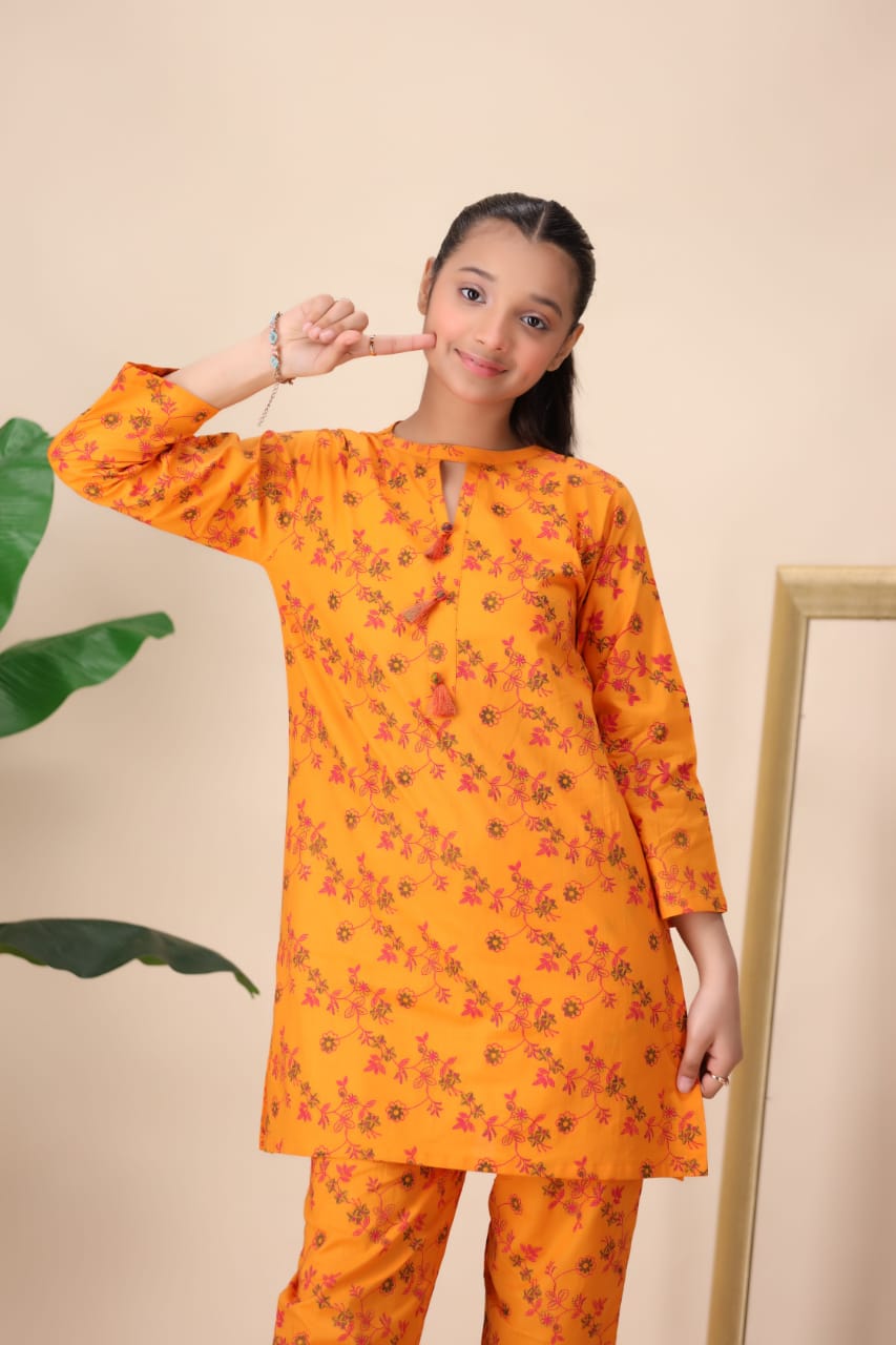 Orange Floral Print Suit