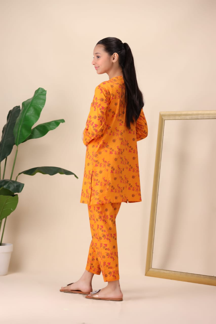 Orange Floral Print Suit