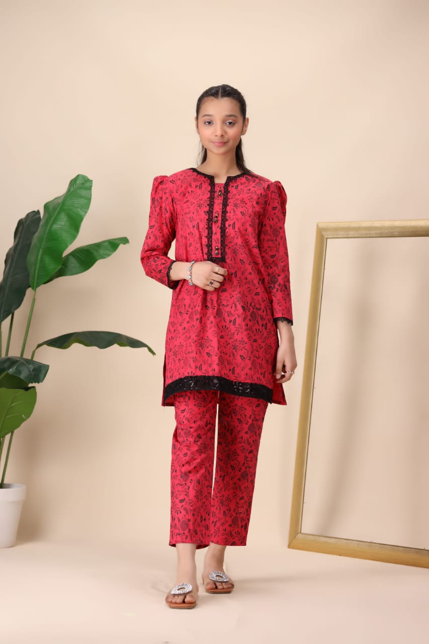 RED FLORAL PRINT SUIT