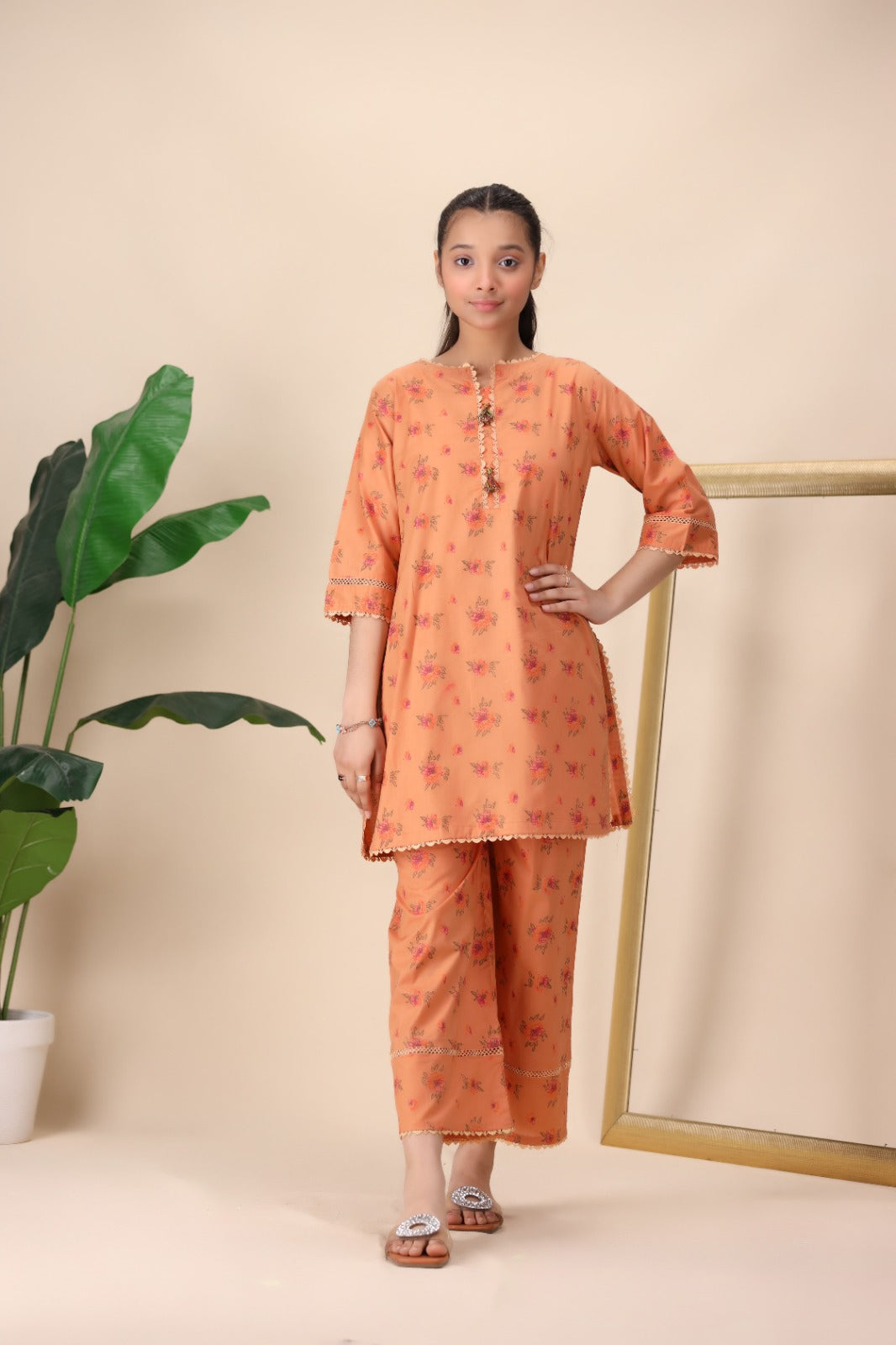 Girl's Rust printed Shalwar suit