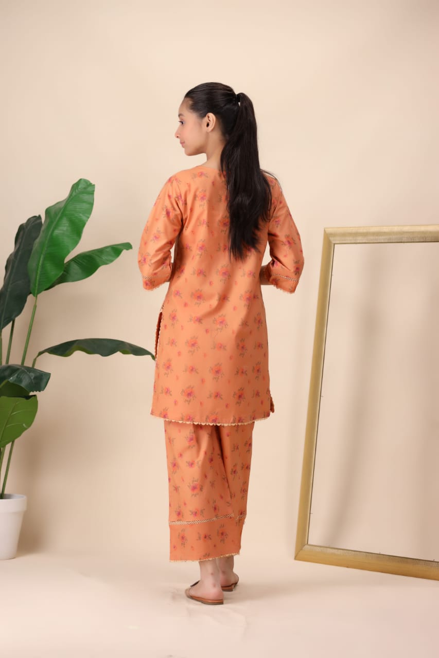 Girl's Rust printed Shalwar suit