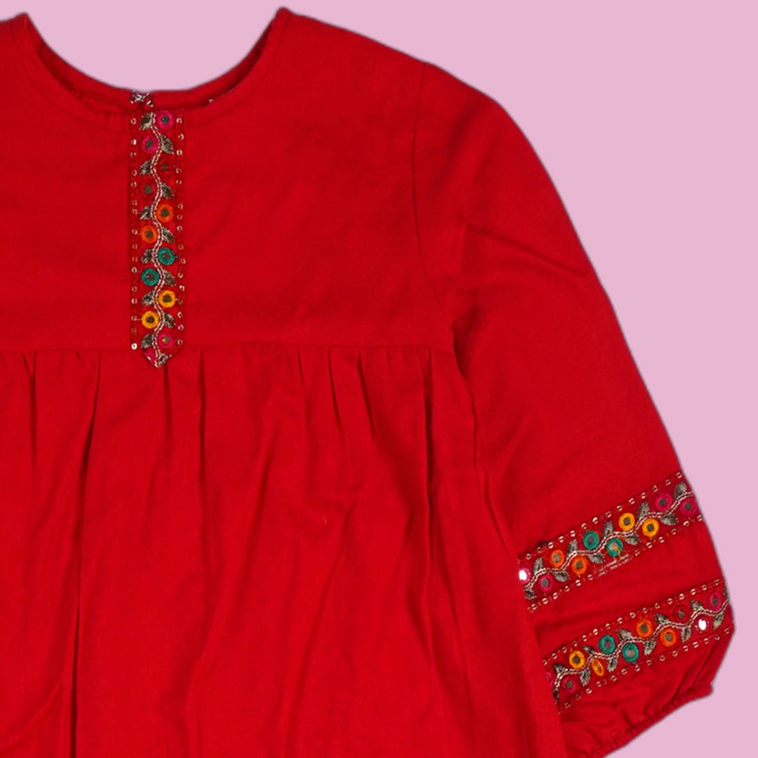Red Embroidered Festive Kurti