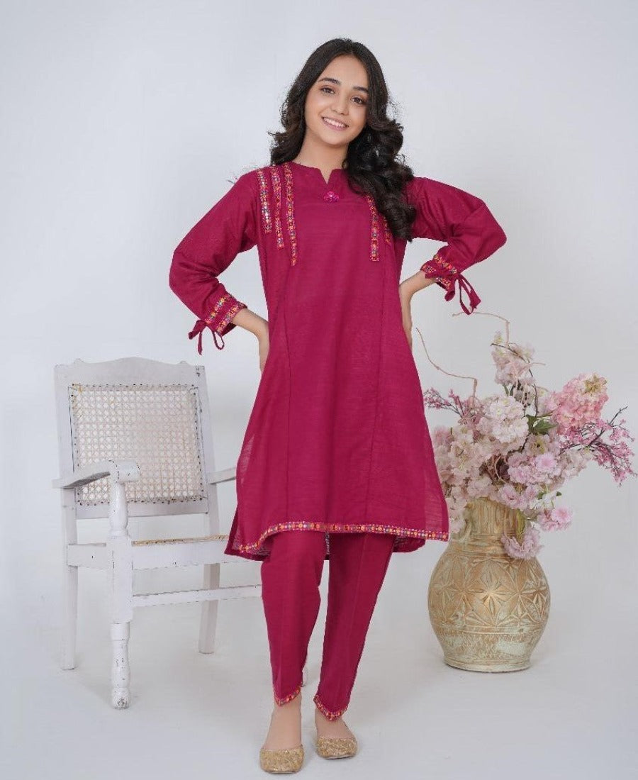 MAHROON kHADDAR  GIRLS 2PC SUIT