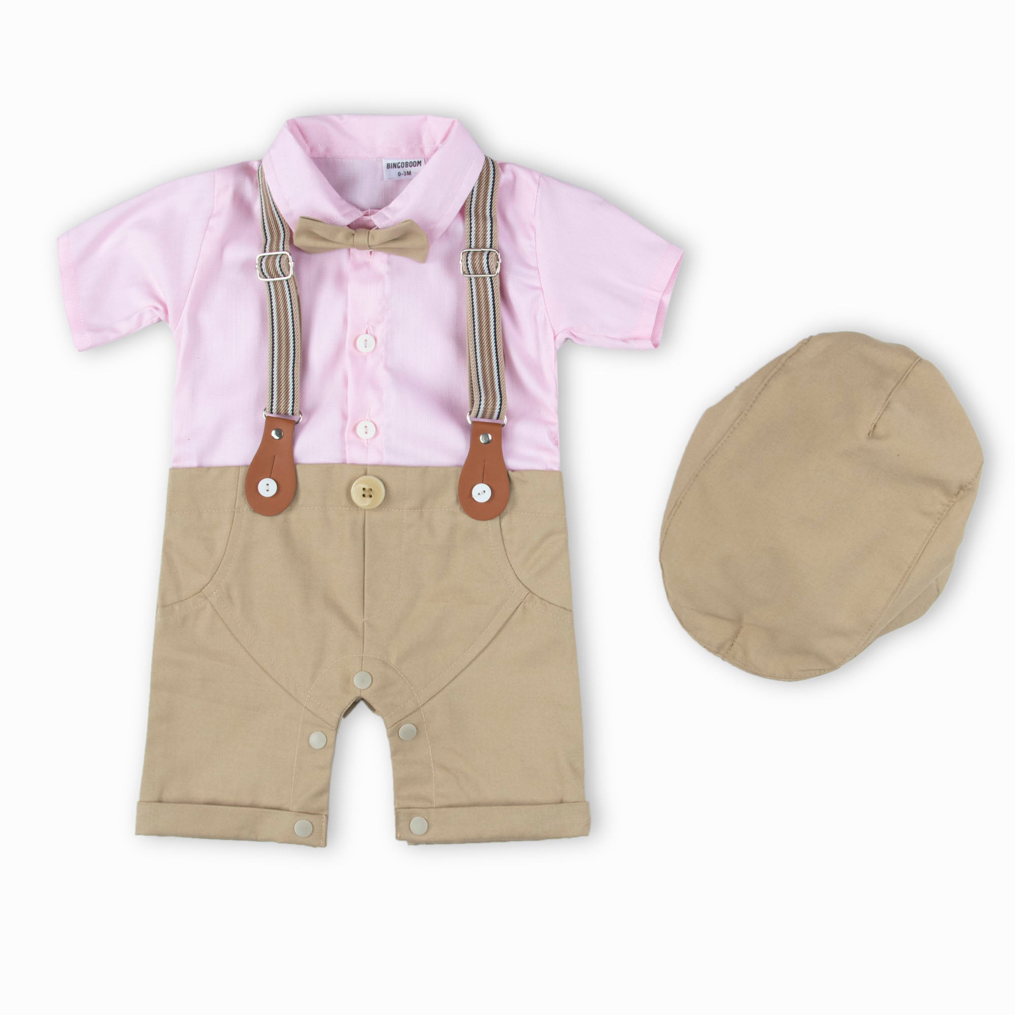 Plain boy Pink Romper3pcs