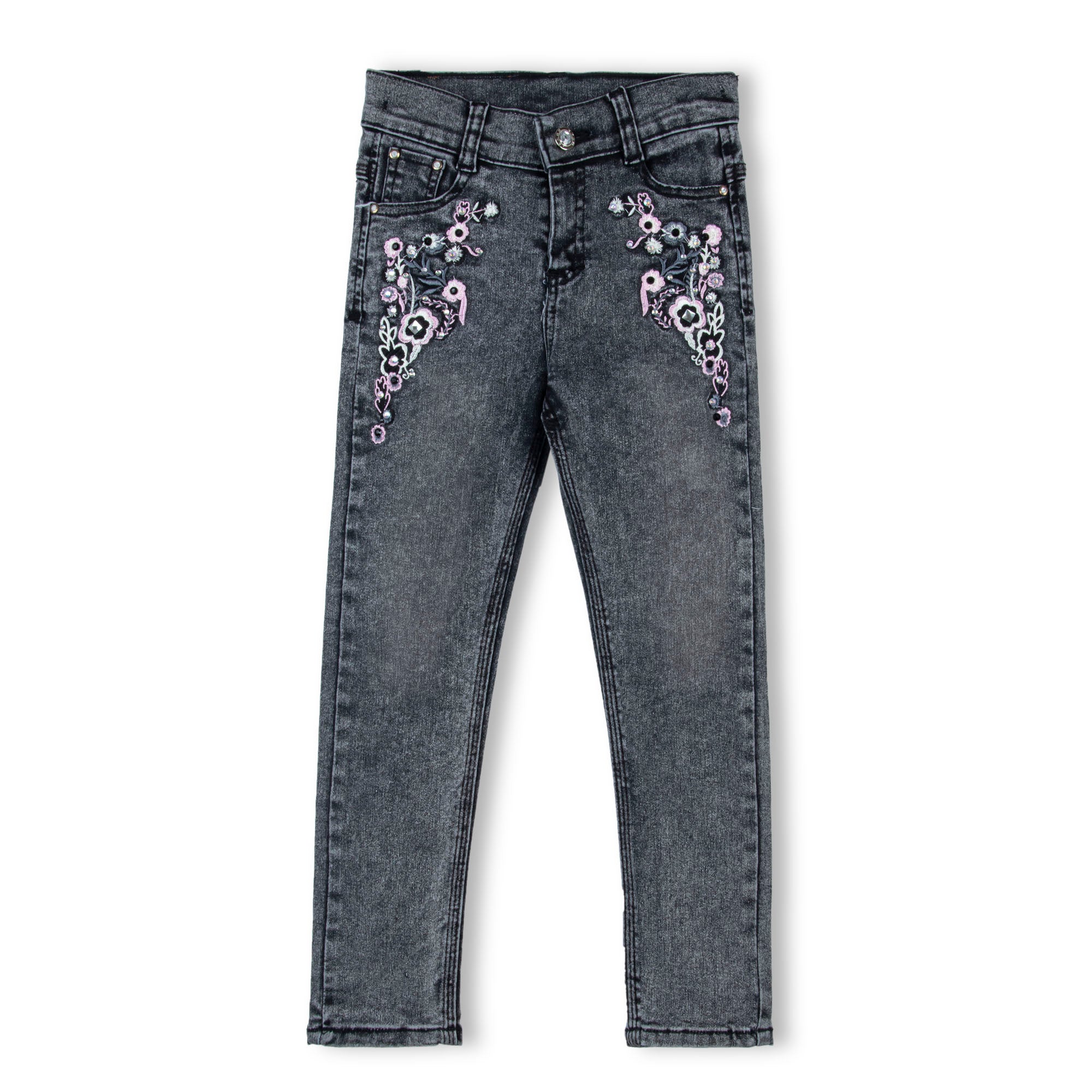 Black Washed Embroidered Jeans