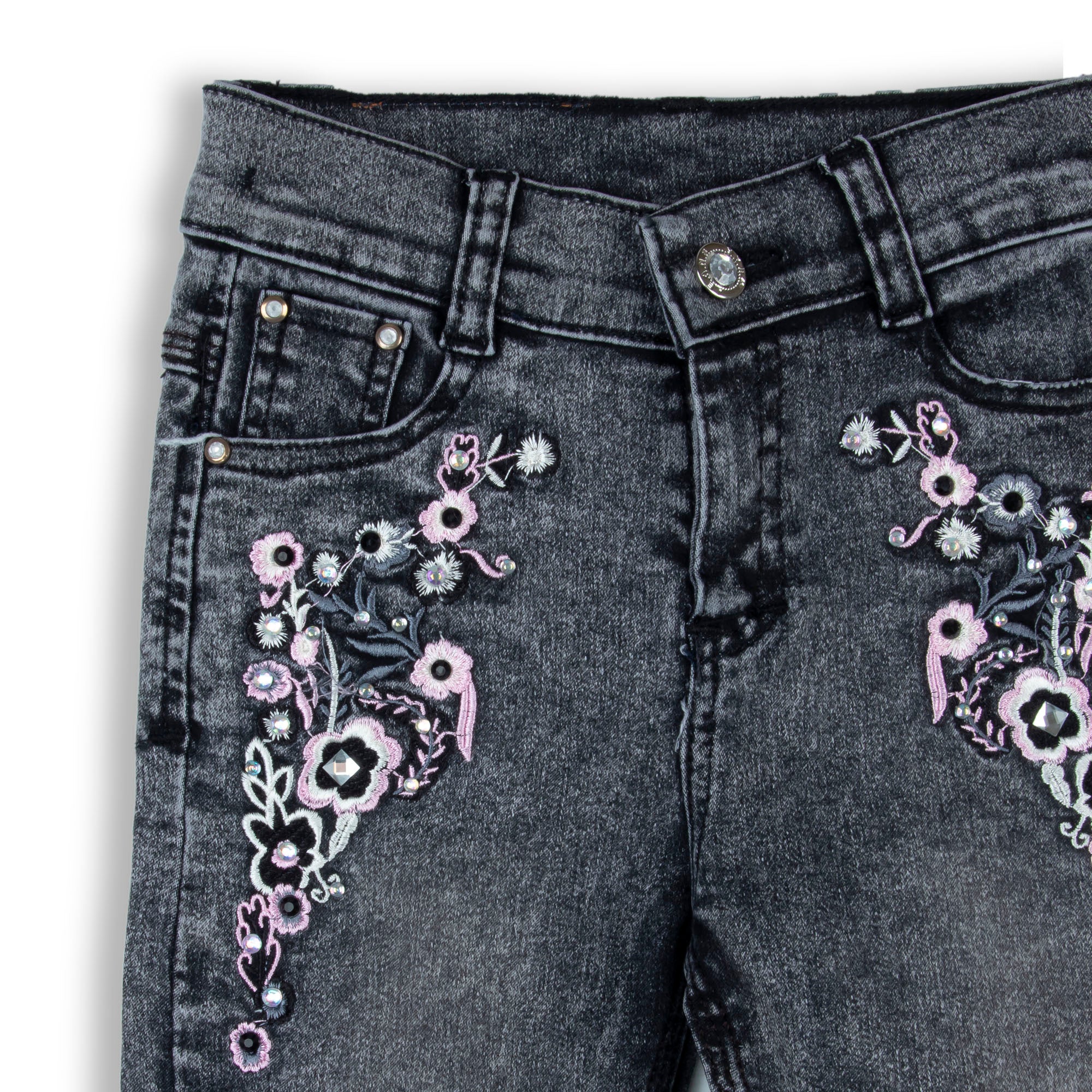Black Washed Embroidered Jeans