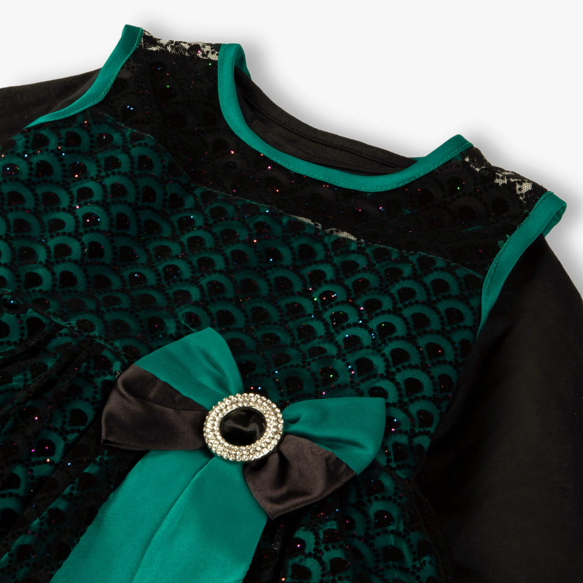 Green Glittery Bow Frock with inner and tights