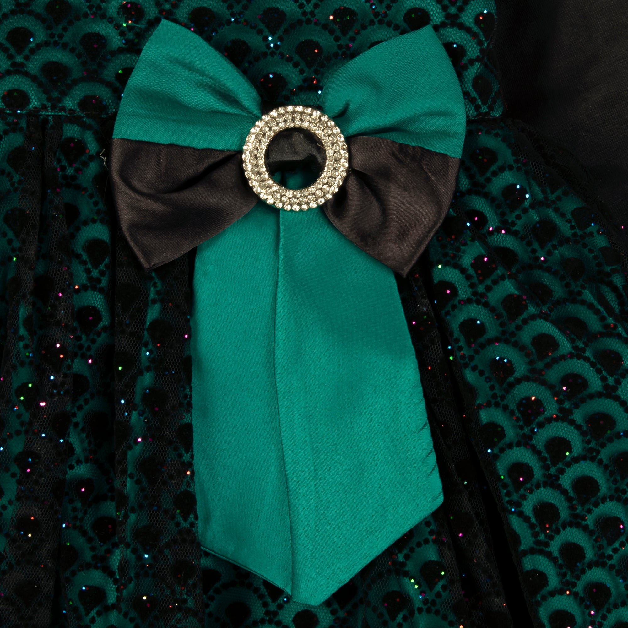 Green Glittery Bow Frock with inner and tights