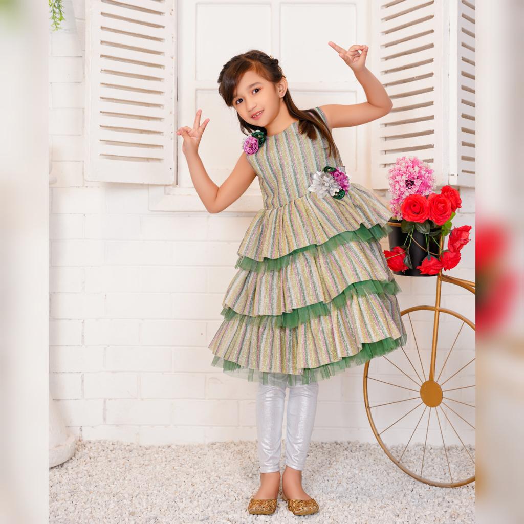 GREEN FRILLED FANCY FROCK