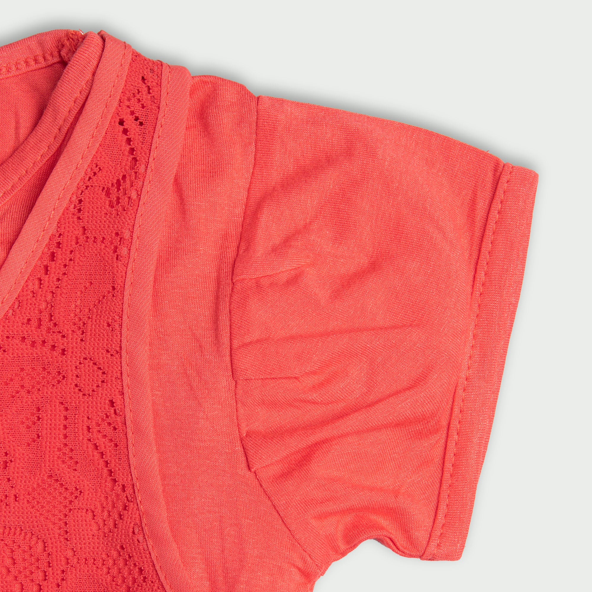 Shoulder Pleated Red Net Top